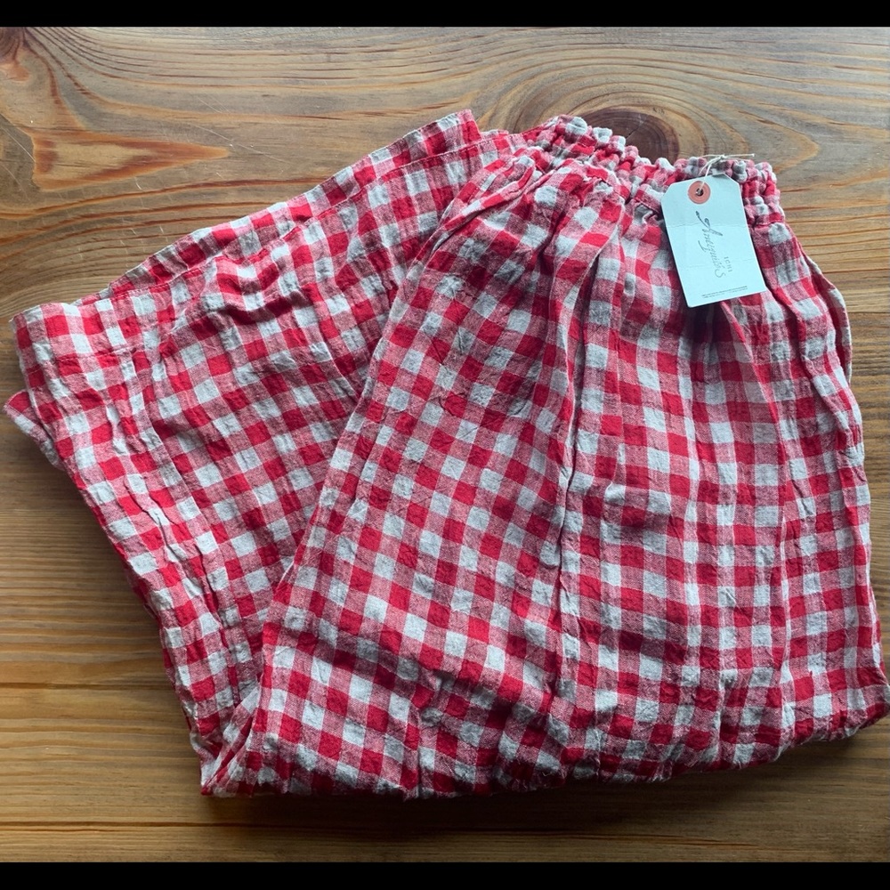 Ichi Antiquites Red/Beige Linen Skirt OS